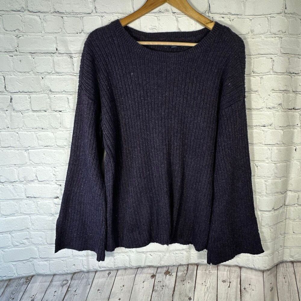 American Eagle‎ Sweater Womens Medium Purple Ribbed Bell Sleeves Open Back